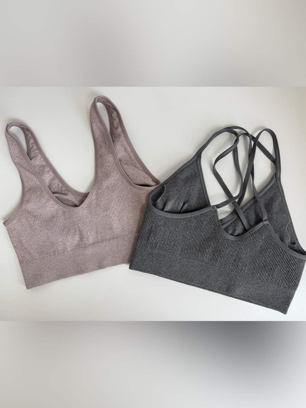 Set of 2- Aerie Size M- Seamless Ribbed Bralettes - Tan and Charcoal - Picture 2 of 3